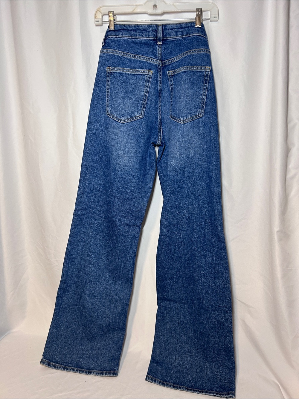 H&M High Rise Flare Jeans Womens 6 Blue Wash Wide Leg Stretch Denim - Picture 5 of 9